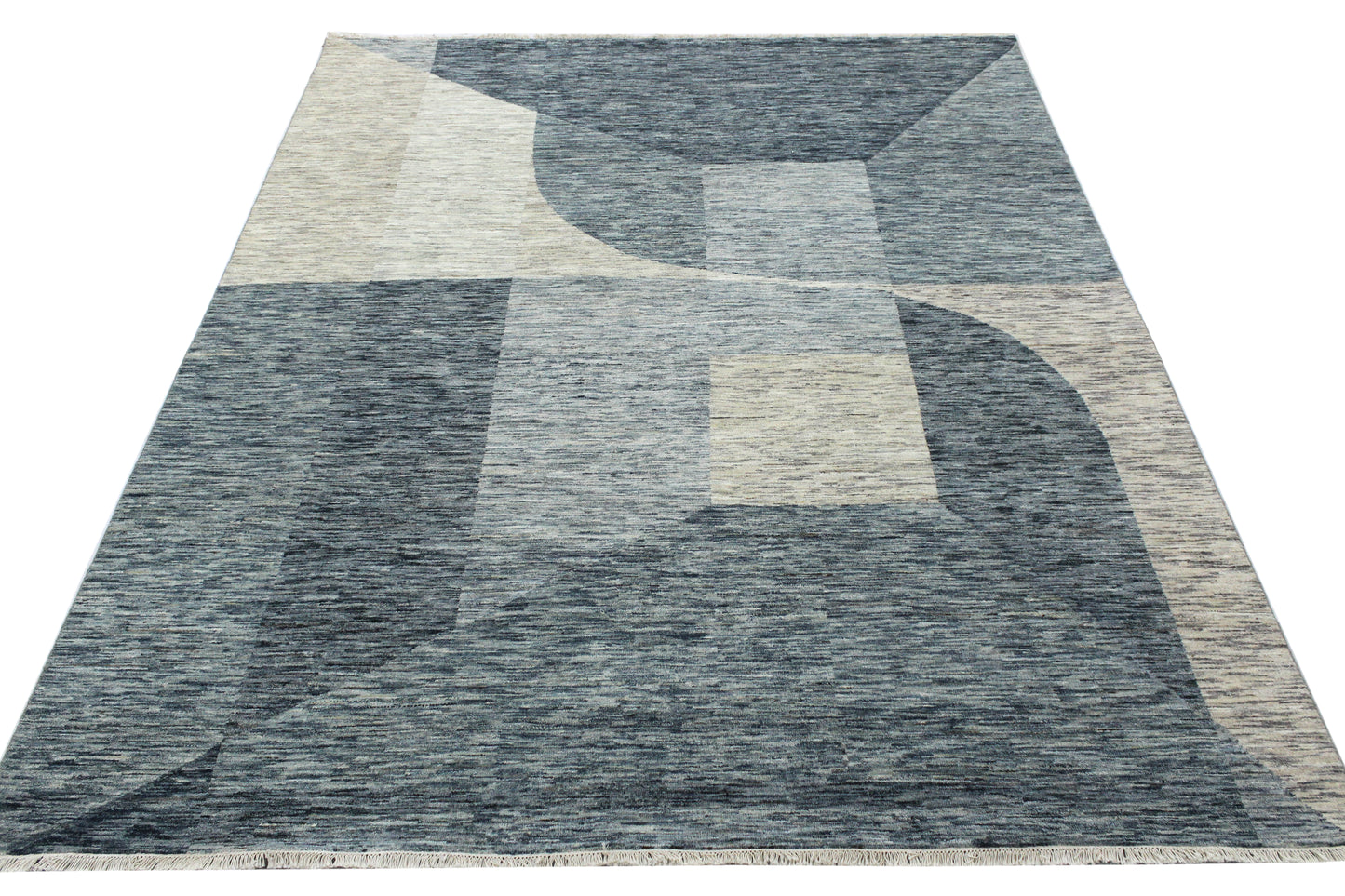 Grey Blue, Pure Wool Modern Abstract Handknotted 8.0x10.0Ft 245x306Cms Area Rug