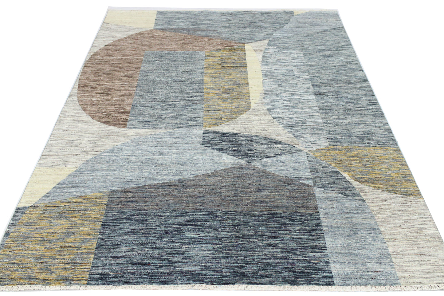 Grey Multy, Pure Wool Modern Abrash Handknotted 7.11x10.0Ft 241x305Cms Area Rug