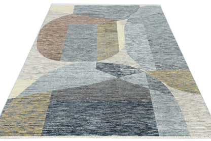 Grey Multy, Pure Wool Modern Abrash Handknotted 7.11x10.0Ft 241x305Cms Area Rug