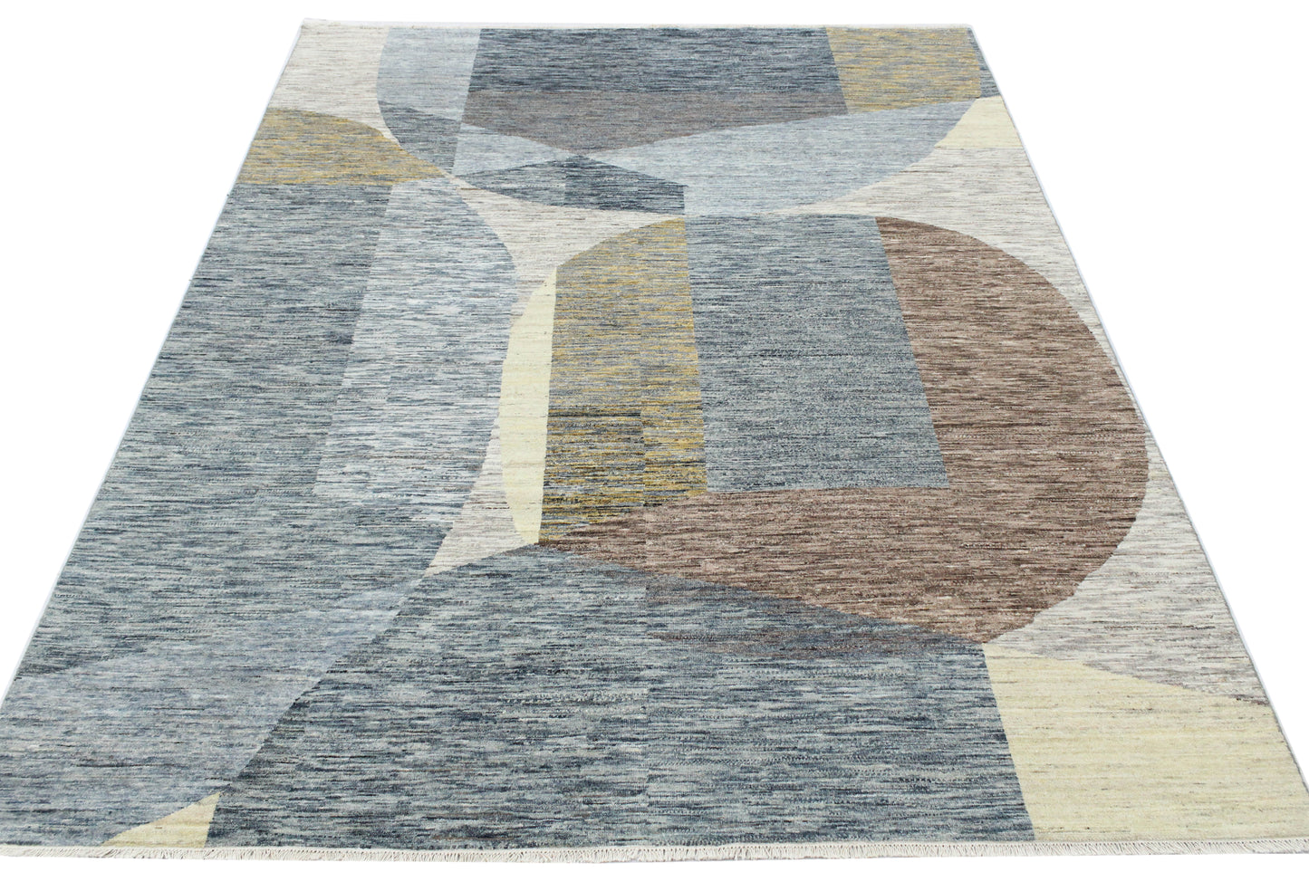 Grey Multy, Pure Wool Modern Abrash Handknotted 7.11x10.0Ft 241x305Cms Area Rug