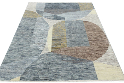 Grey Multy, Pure Wool Modern Abrash Handknotted 7.11x10.0Ft 241x305Cms Area Rug