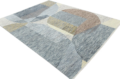 Grey Multy, Pure Wool Modern Abrash Handknotted 7.11x10.0Ft 241x305Cms Area Rug