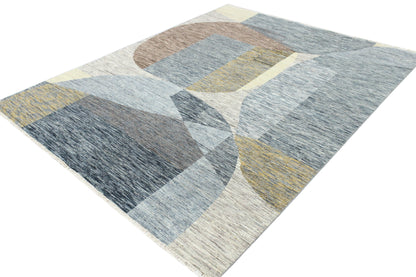 Grey Multy, Pure Wool Modern Abrash Handknotted 7.11x10.0Ft 241x305Cms Area Rug