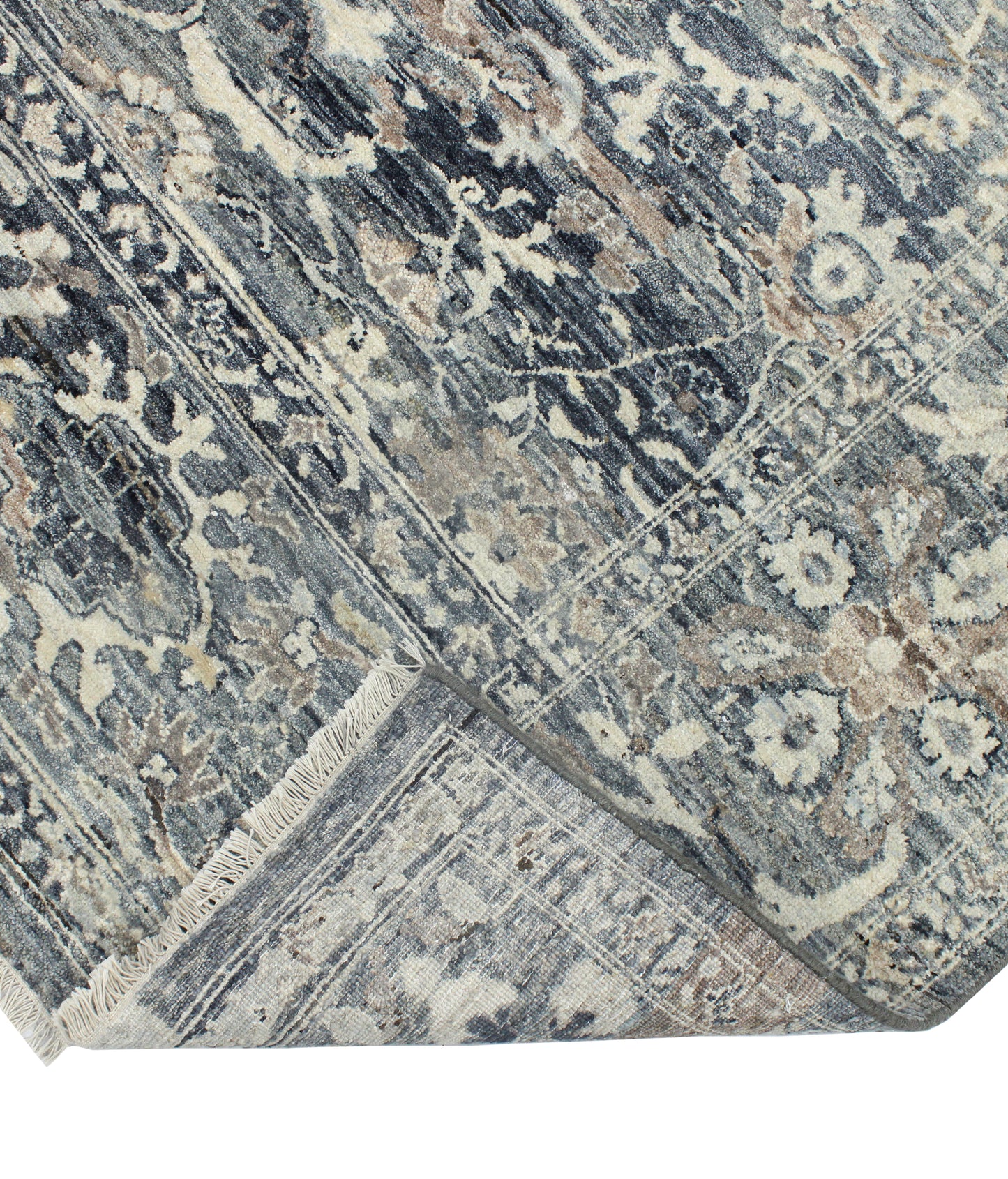 Charcoal Ivory, Pure Wool Traditional Handknotted 9.0x12.0Ft 275x365Cms Area Rug