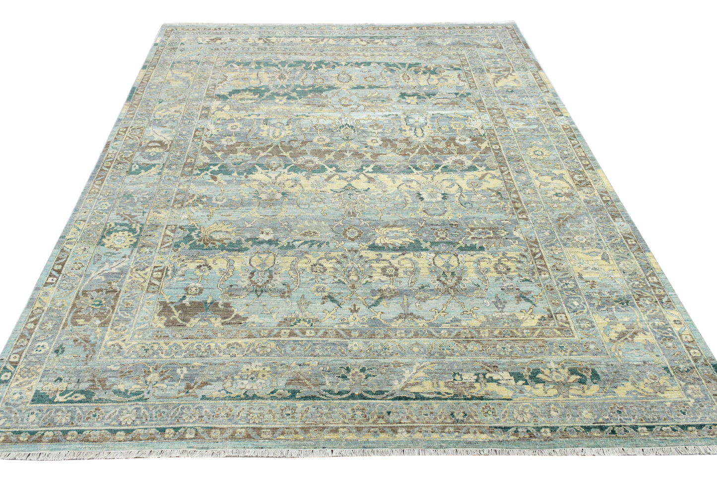 Grey Beige Multy, Pure Wool Traditional Handknotted 8.11x12.0Ft 272x365Cms Area Rug