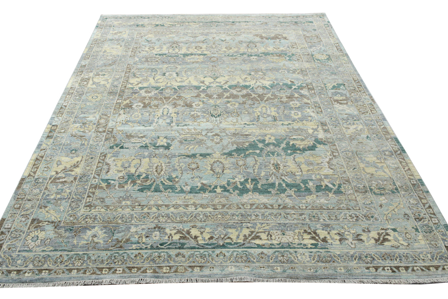 Grey Beige Multy, Pure Wool Traditional Handknotted 8.11x12.0Ft 272x365Cms Area Rug