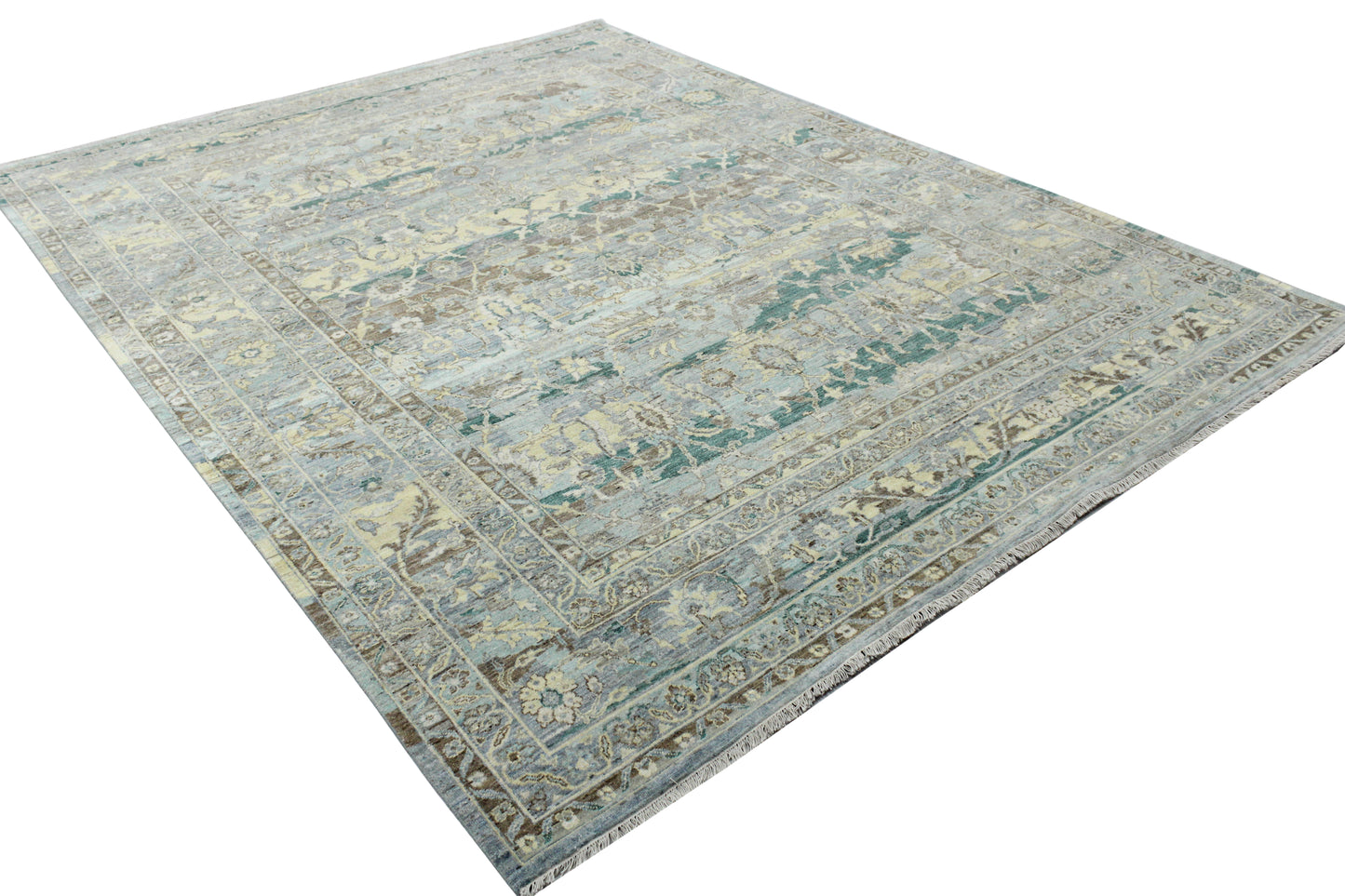 Grey Beige Multy, Pure Wool Traditional Handknotted 8.11x12.0Ft 272x365Cms Area Rug