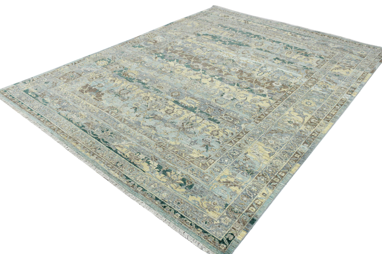 Grey Beige Multy, Pure Wool Traditional Handknotted 8.11x12.0Ft 272x365Cms Area Rug