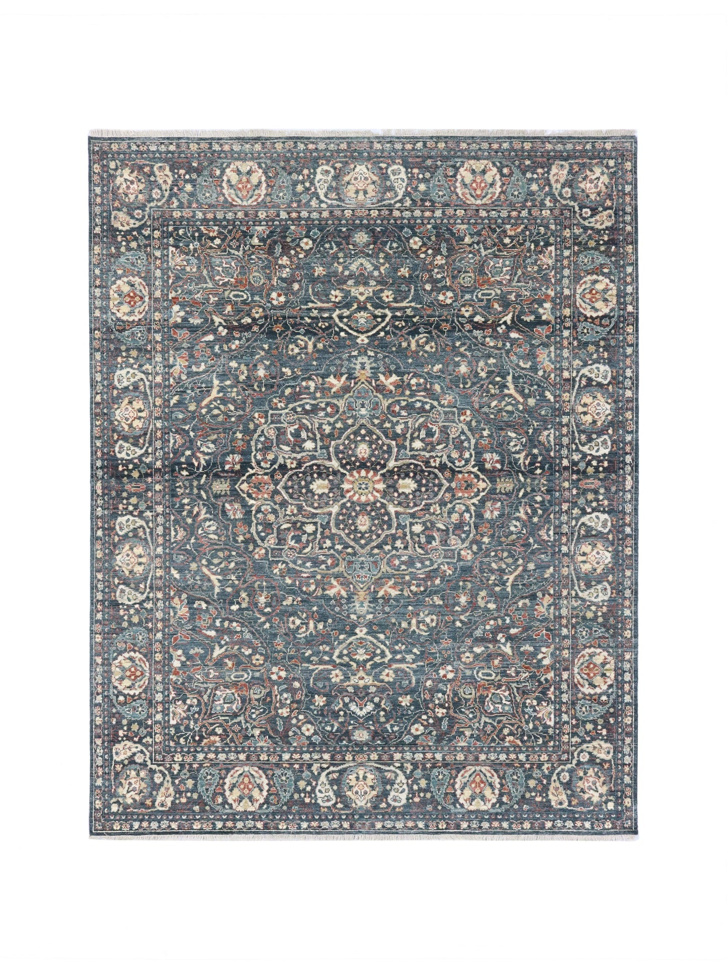 Charcoal Multy, Pure Wool Traditional Agra Handknotted 7.11x10.0Ft 241x305Cms Area Rug