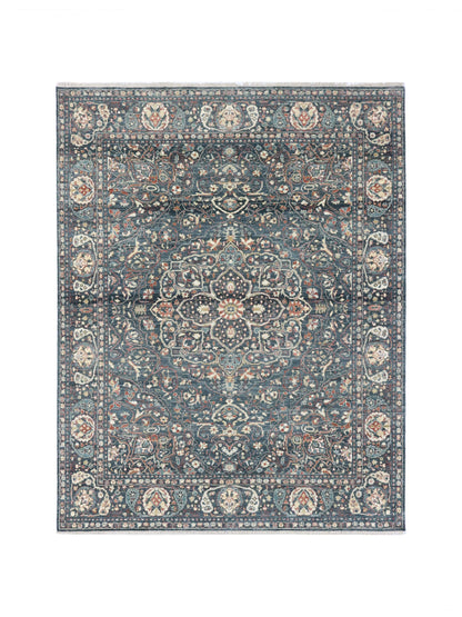 Charcoal Multy, Pure Wool Traditional Agra Handknotted 7.11x10.0Ft 241x305Cms Area Rug
