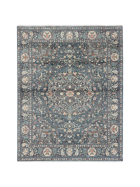 Charcoal Multy, Pure Wool Traditional Agra Handknotted 7.11x10.0Ft 241x305Cms Area Rug