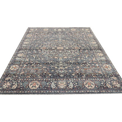 Charcoal Multy, Pure Wool Traditional Agra Handknotted 7.11x10.0Ft 241x305Cms Area Rug