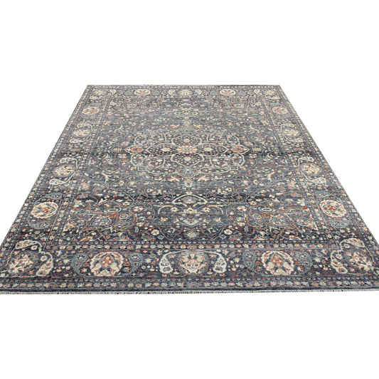 Charcoal Multy, Pure Wool Traditional Agra Handknotted 7.11x10.0Ft 241x305Cms Area Rug
