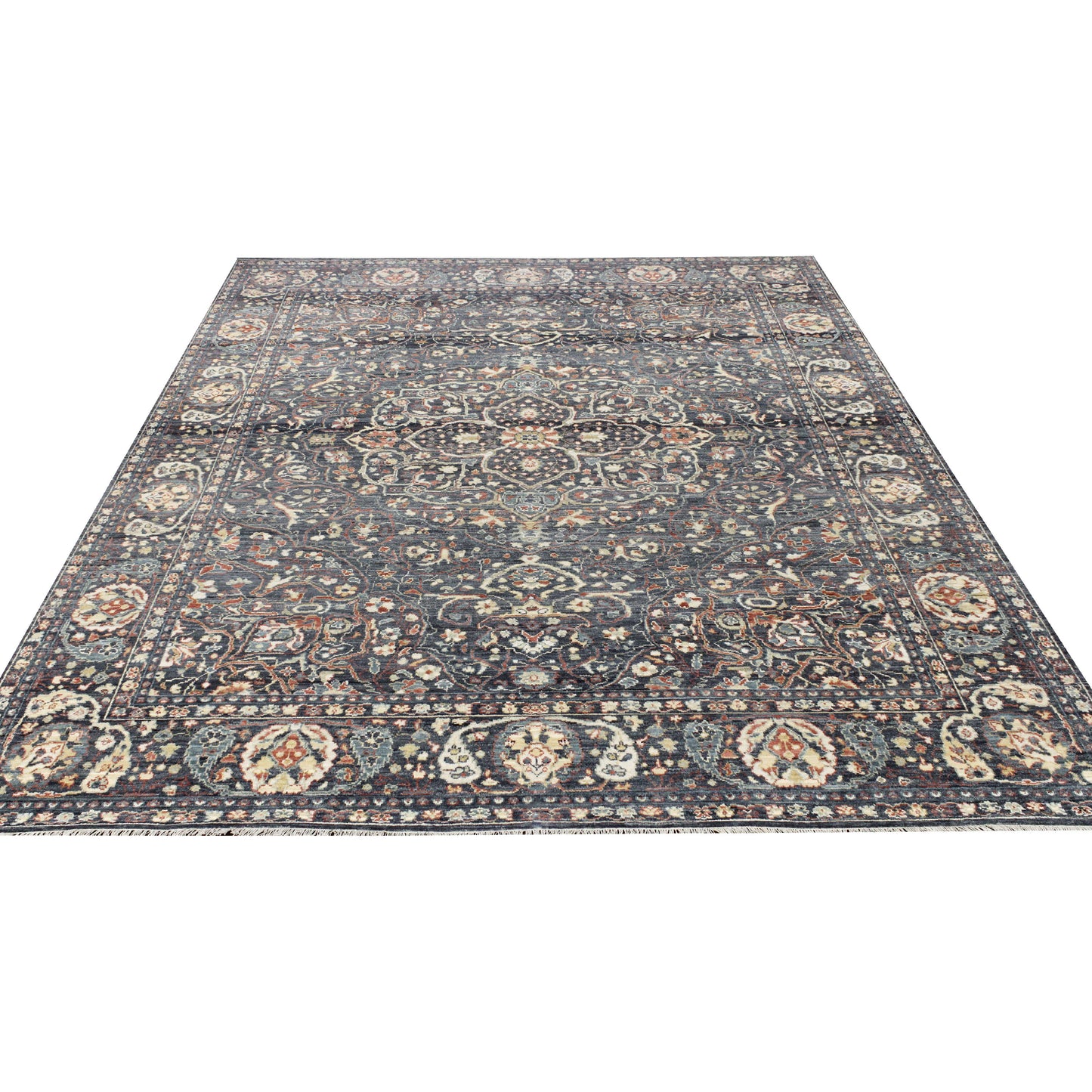 Charcoal Multy, Pure Wool Traditional Agra Handknotted 7.11x10.0Ft 241x305Cms Area Rug