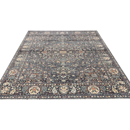 Charcoal Multy, Pure Wool Traditional Agra Handknotted 7.11x10.0Ft 241x305Cms Area Rug