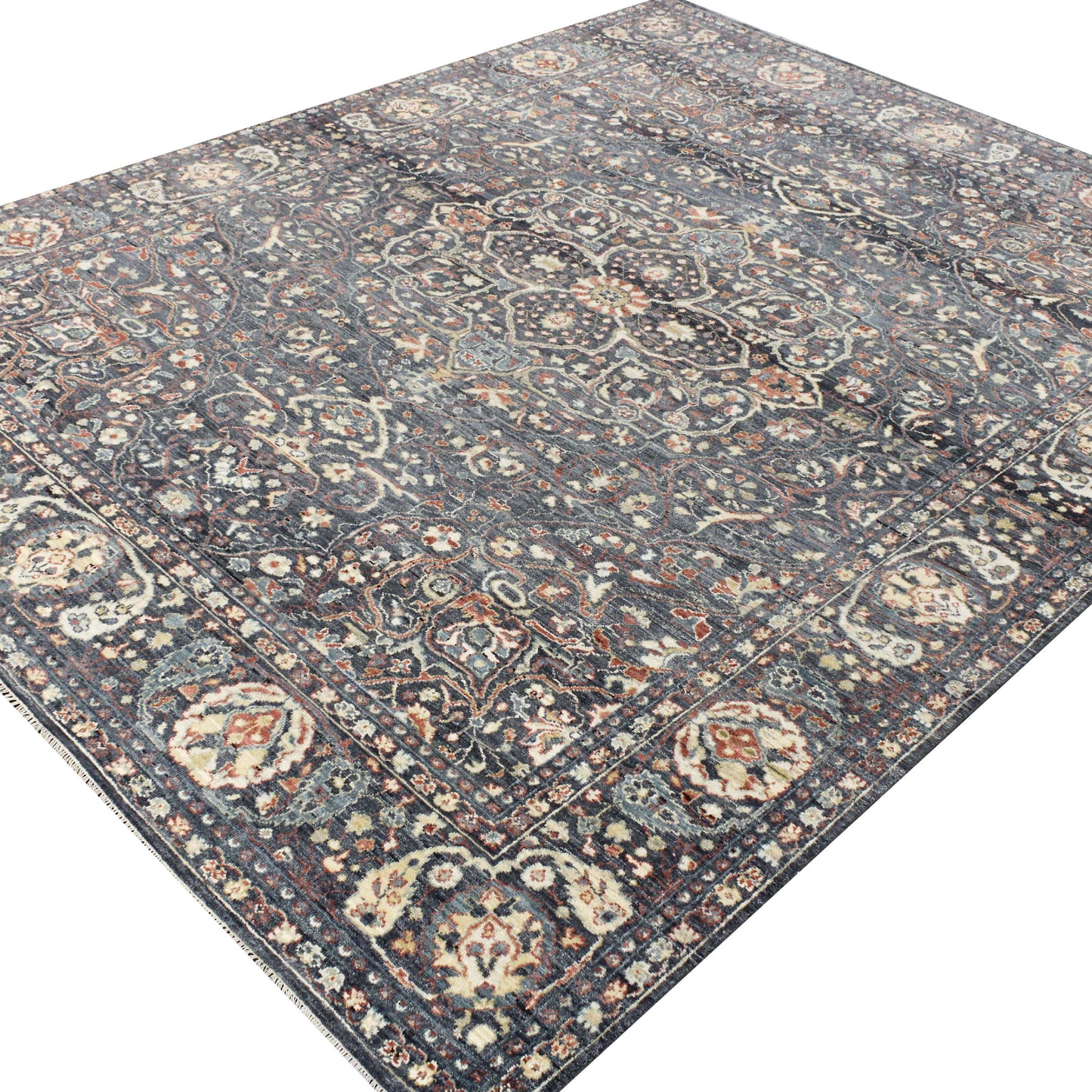 Charcoal Multy, Pure Wool Traditional Agra Handknotted 7.11x10.0Ft 241x305Cms Area Rug