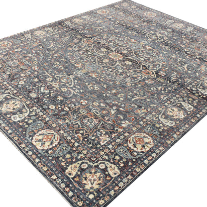 Charcoal Multy, Pure Wool Traditional Agra Handknotted 7.11x10.0Ft 241x305Cms Area Rug