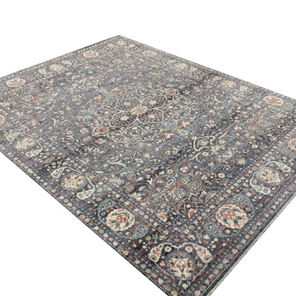 Charcoal Multy, Pure Wool Traditional Agra Handknotted 7.11x10.0Ft 241x305Cms Area Rug