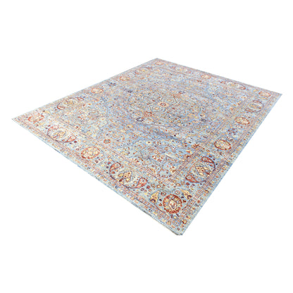 Blue Multy, Pure Wool Traditional Agra Handknotted 7.11x10.0Ft 241x305Cms Area Rug
