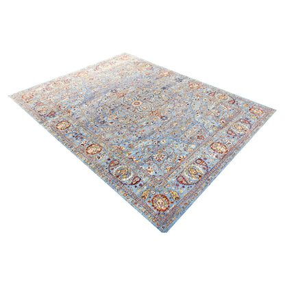 Blue Multy, Pure Wool Traditional Agra Handknotted 7.11x10.0Ft 241x305Cms Area Rug