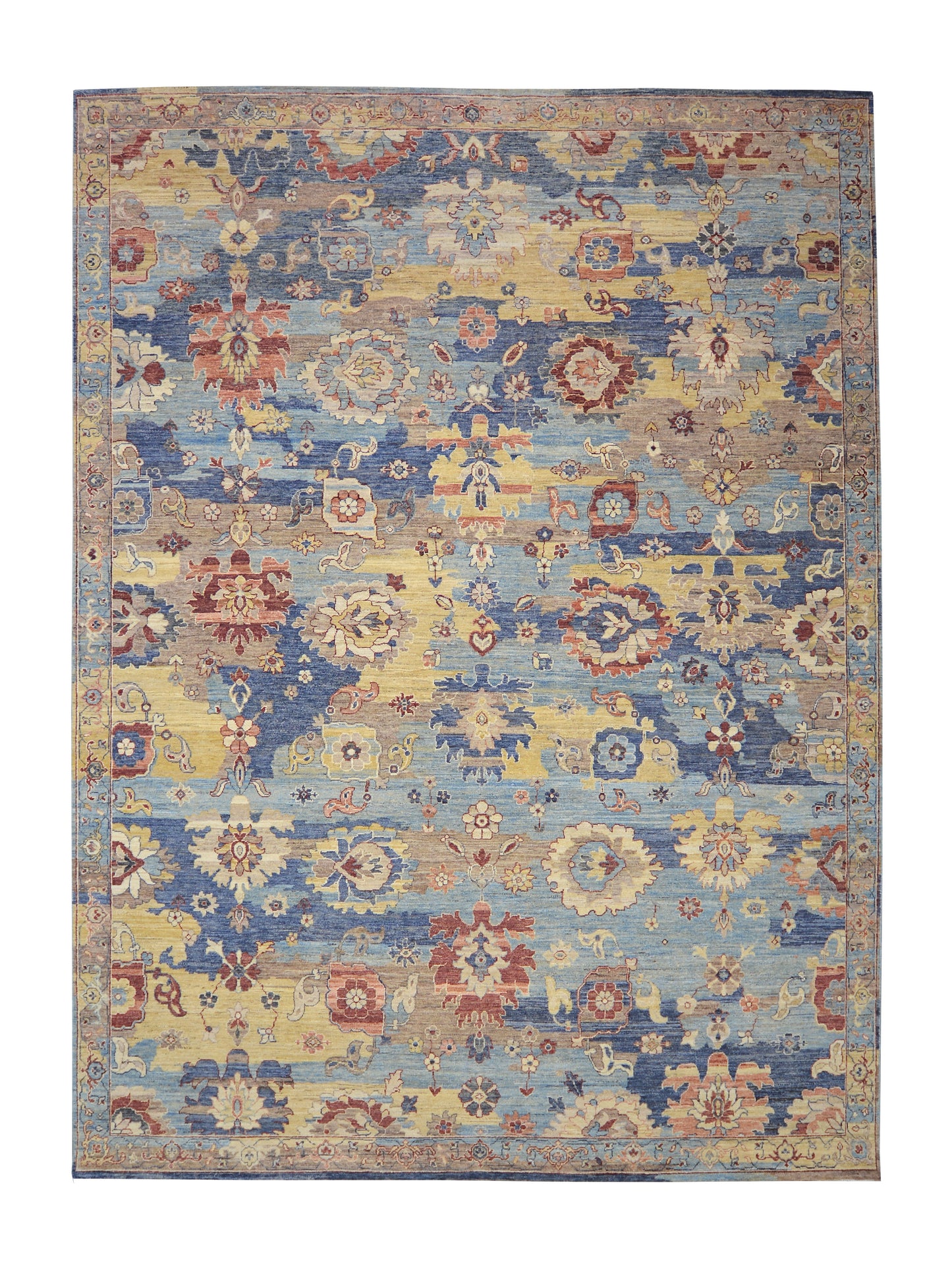 L. Blue Multy, Pure Wool Transitional Agra Handknotted 8.10x12.0ft 270x367Cms Area Rug