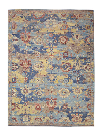 L. Blue Multy, Pure Wool Transitional Agra Handknotted 8.10x12.0ft 270x367Cms Area Rug