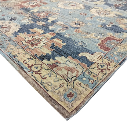 L. Blue Multy, Pure Wool Transitional Agra Handknotted 8.10x12.0ft 270x367Cms Area Rug