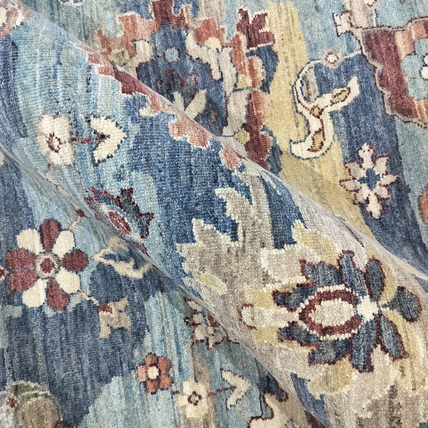 L. Blue Multy, Pure Wool Transitional Agra Handknotted 8.10x12.0ft 270x367Cms Area Rug