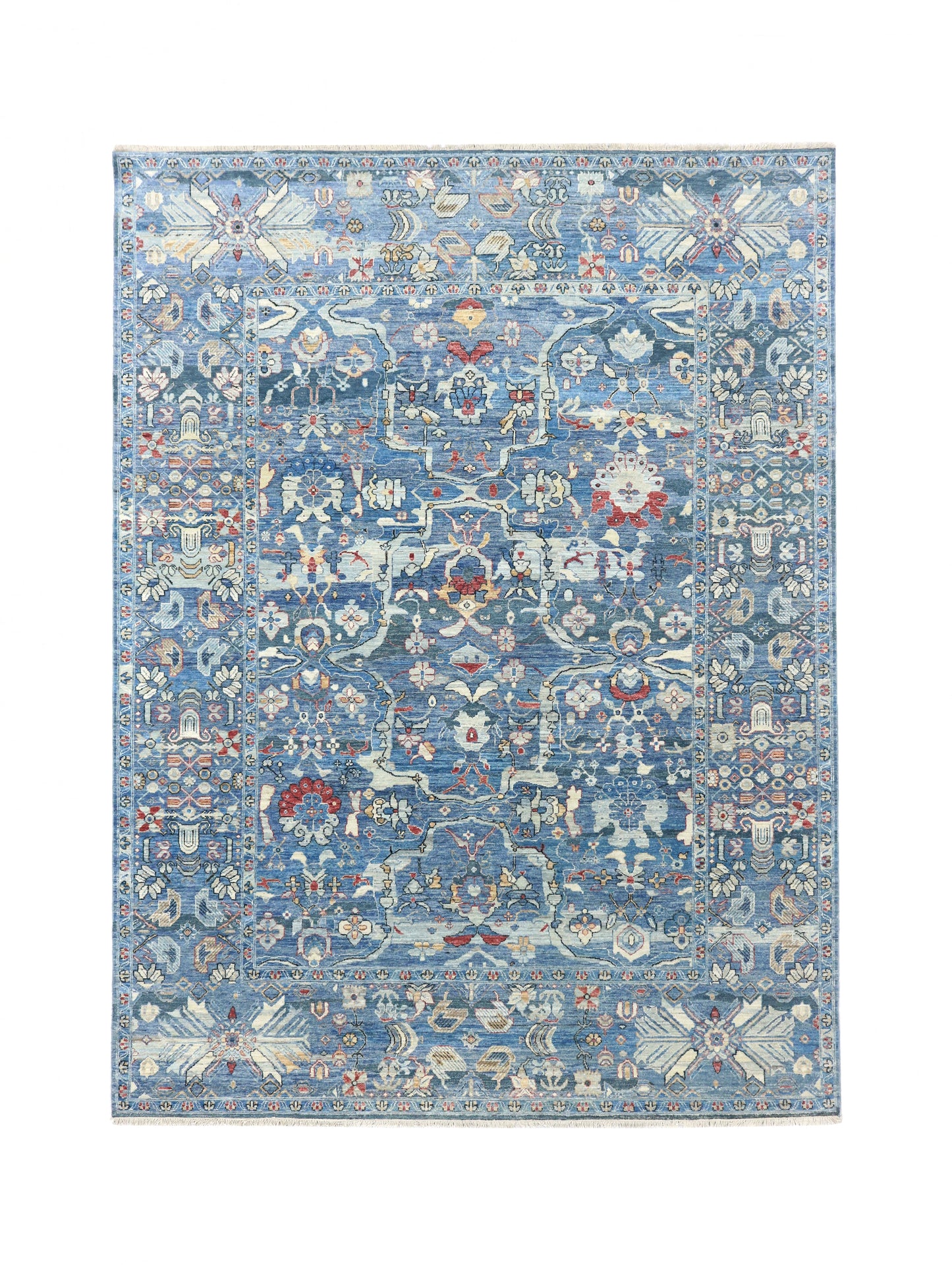 Blue Silver Multy, Pure Wool Traditional Handknotted 9.0x12.0Ft 275x365Cms Area Rug