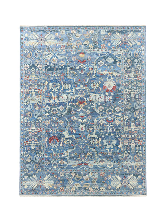 Blue Silver Multy, Pure Wool Traditional Handknotted 9.0x12.0Ft 275x365Cms Area Rug