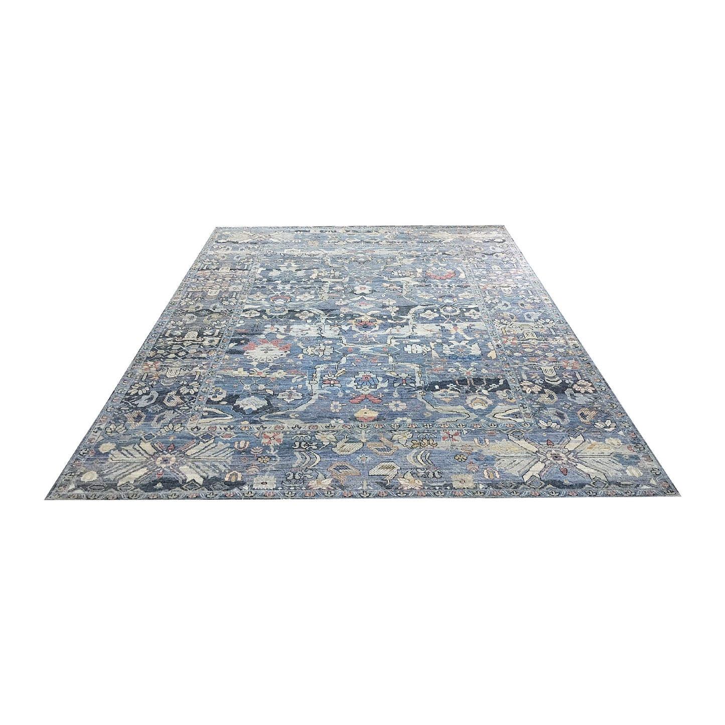 Blue Silver Multy, Pure Wool Traditional Handknotted 9.0x12.0Ft 275x365Cms Area Rug