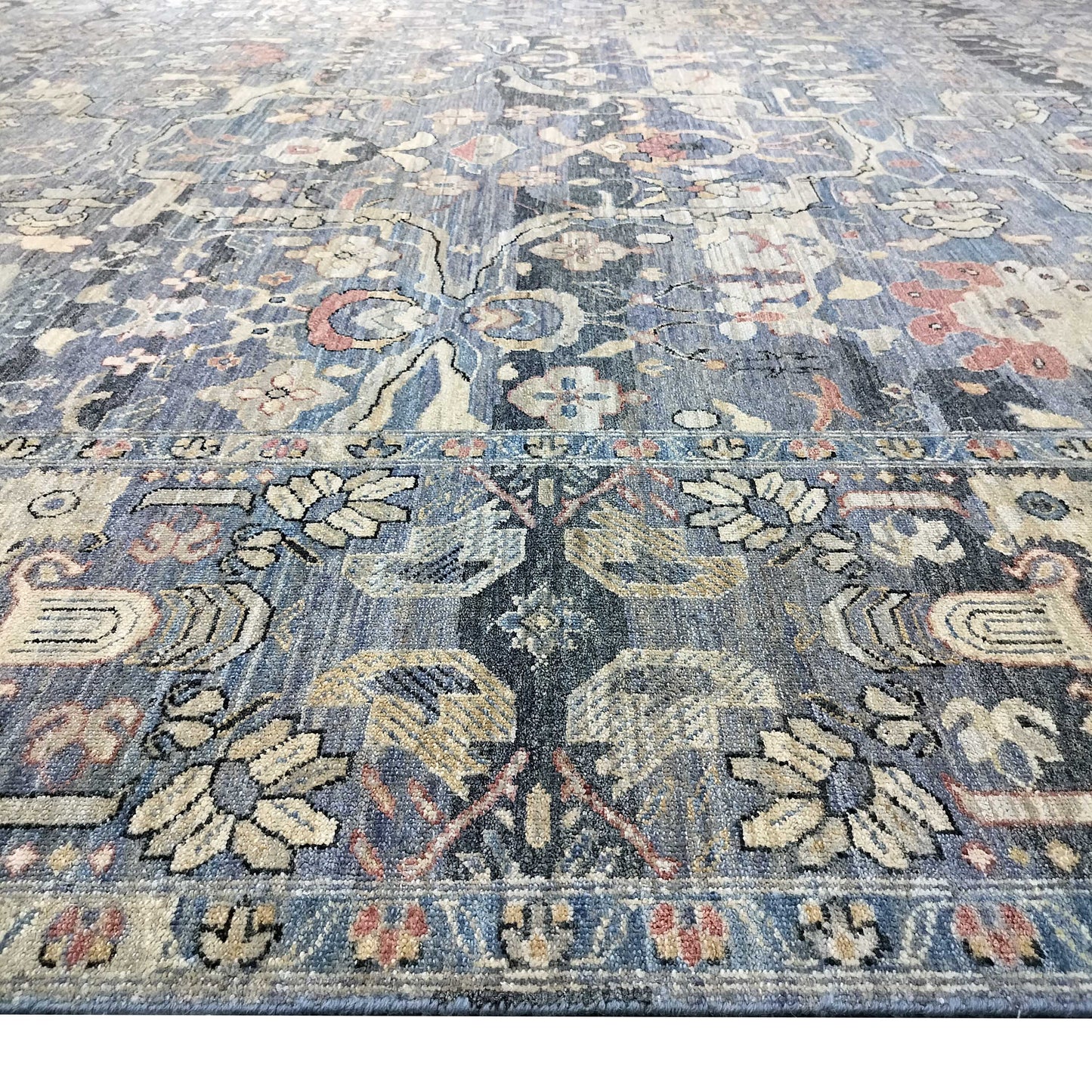 Blue Silver Multy, Pure Wool Traditional Handknotted 9.0x12.0Ft 275x365Cms Area Rug