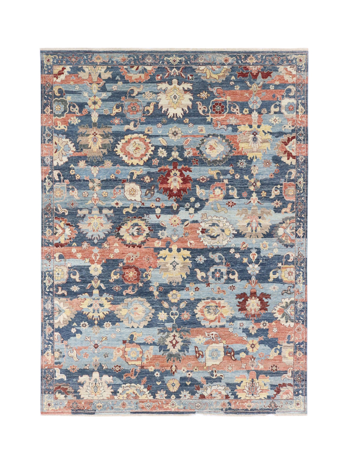 L. Blue Rust, Pure Wool Traditional Handknotted 8.10x12.0Ft 267x365Cms Area Rug