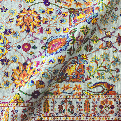 Grey Multy, Sari Silk Wool Traditional Handknotted 3.11x12.1Ft 120x368Cms Area Rug