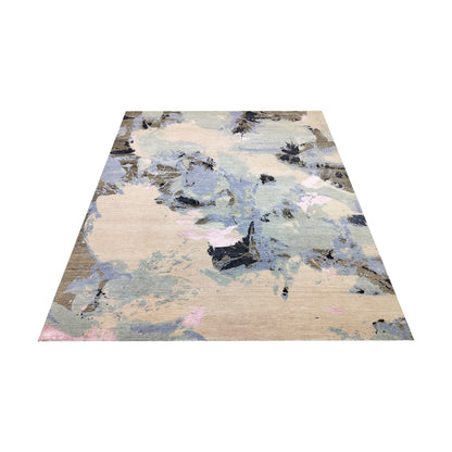 L. Blue, Brown, L. Pink and Black Pure Wool Modern Abstract Handknotted 7.11x10.1ft 243x308Cms Area Rug