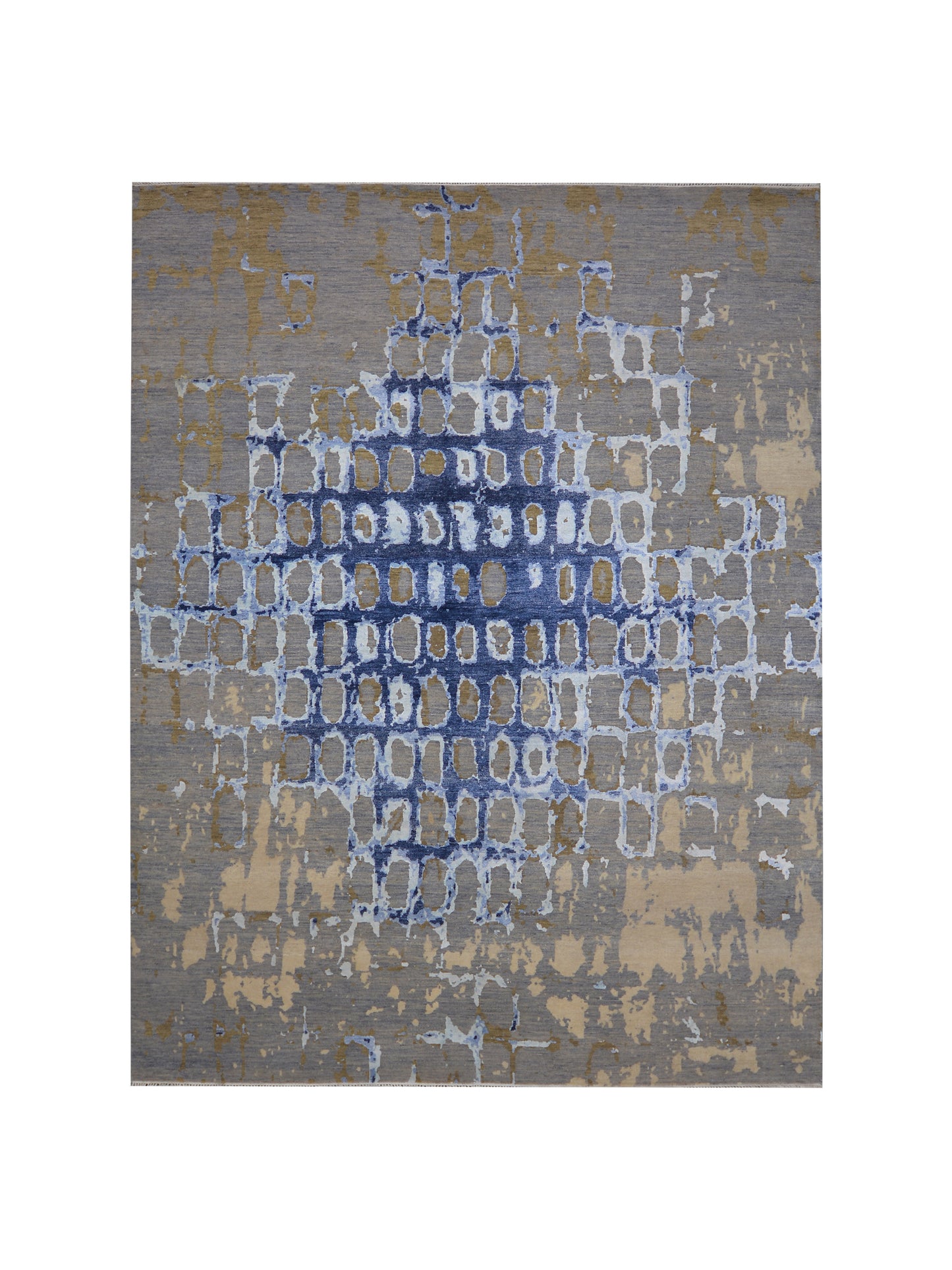 Grey Rust, Blue and Ivory Silk Wool Modern Handknotted 8.0x10.5ft 244x318Cms Area Rug