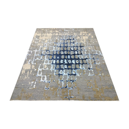 Grey Rust, Blue and Ivory Silk Wool Modern Handknotted 8.0x10.5ft 244x318Cms Area Rug