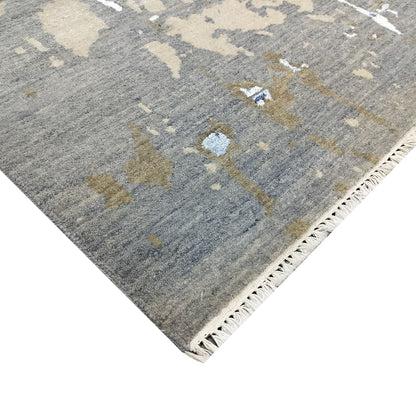 Grey Rust, Blue and Ivory Silk Wool Modern Handknotted 8.0x10.5ft 244x318Cms Area Rug
