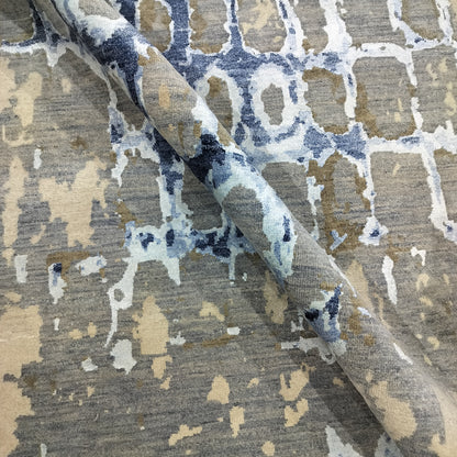 Grey Rust, Blue and Ivory Silk Wool Modern Handknotted 8.0x10.5ft 244x318Cms Area Rug