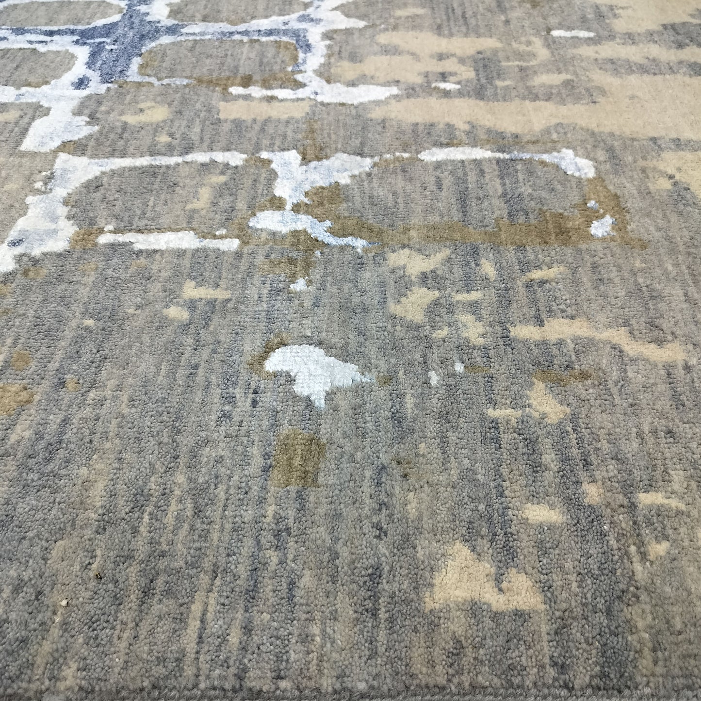 Grey Rust, Blue and Ivory Silk Wool Modern Handknotted 8.0x10.5ft 244x318Cms Area Rug