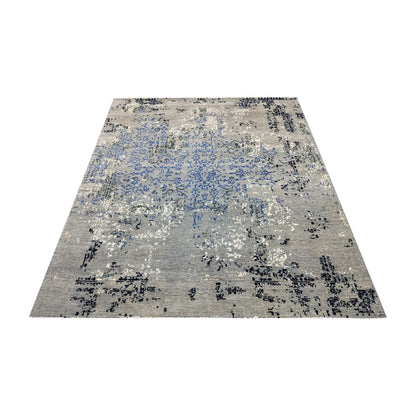 Grey, Blue and Ivory Pure Wool Transitional Handknotted 8.1x10ft 247x304Cms Area Rug