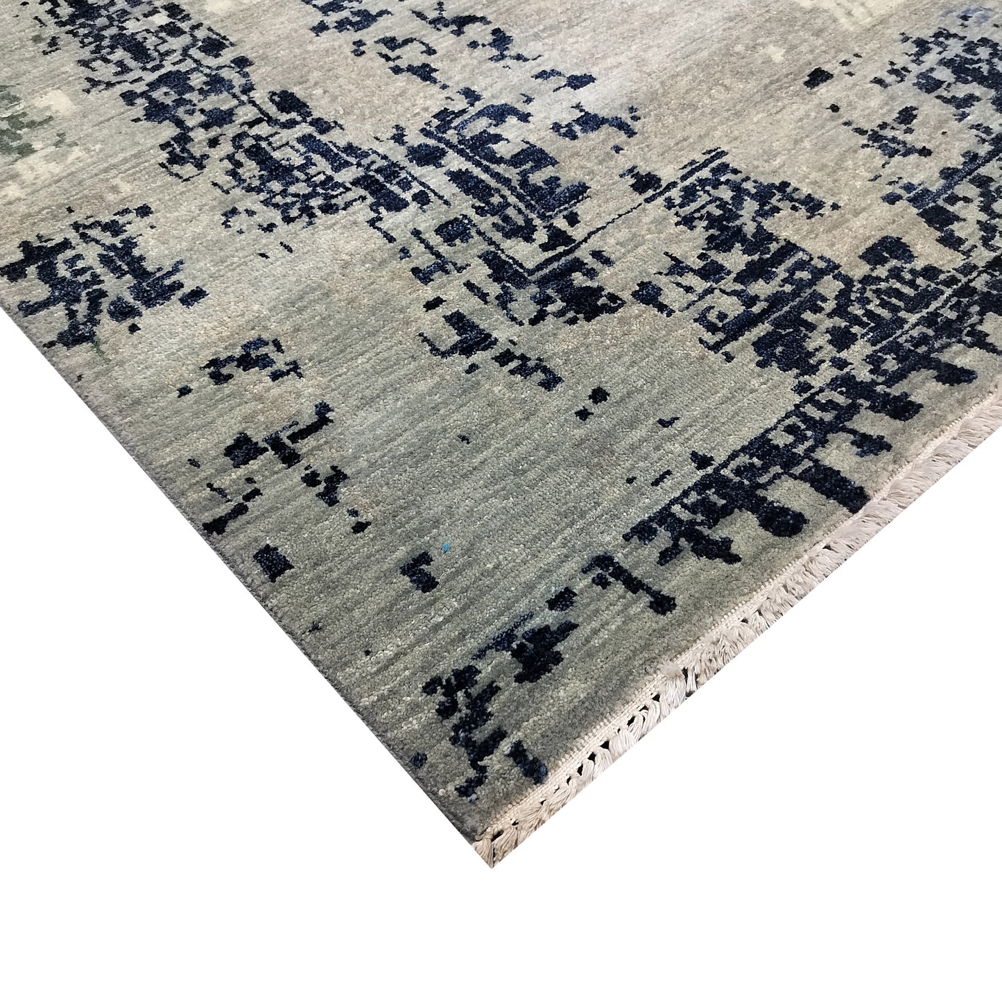 Grey, Blue and Ivory Pure Wool Transitional Handknotted 8.1x10ft 247x304Cms Area Rug