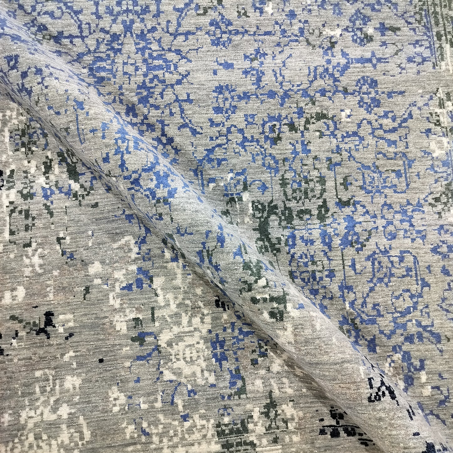 Grey, Blue and Ivory Pure Wool Transitional Handknotted 8.1x10ft 247x304Cms Area Rug