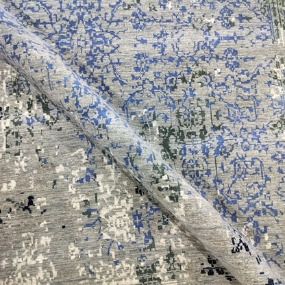 Grey, Blue and Ivory Pure Wool Transitional Handknotted 8.1x10ft 247x304Cms Area Rug