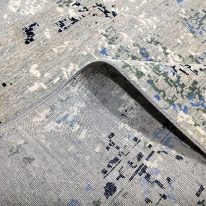 Grey, Blue and Ivory Pure Wool Transitional Handknotted 8.1x10ft 247x304Cms Area Rug