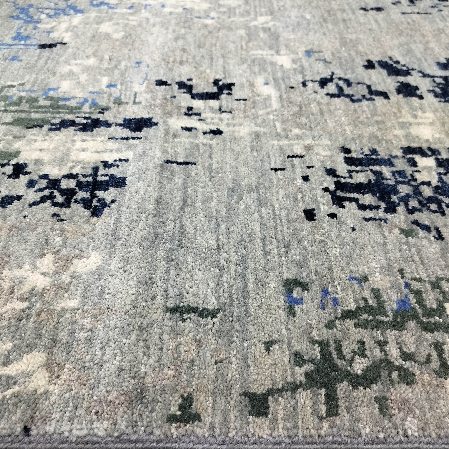 Grey, Blue and Ivory Pure Wool Transitional Handknotted 8.1x10ft 247x304Cms Area Rug