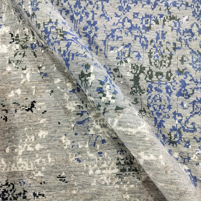 Grey, Blue, Ivory and Black Pure Wool Transitional Handknotted 7.11x10.1ft 242x307Cms Area Rug