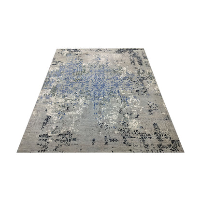 Grey, Blue, Black and Ivory Pure Wool Transitional Handknotted 8.1x9.11ft 245x303Cms Area Rug