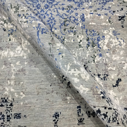 Grey, Blue, Black and Ivory Pure Wool Transitional Handknotted 8.1x9.11ft 245x303Cms Area Rug