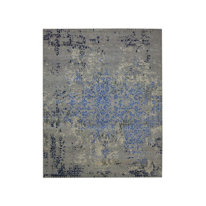 Grey Blue, Wool Traditional Erased Handknotted 8.1x9.11ft 245x304Cms Area Rug